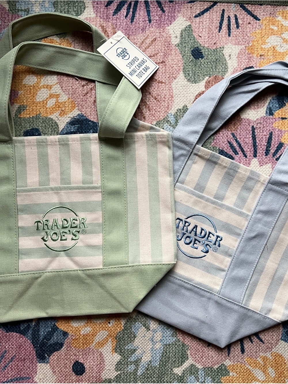 NWT Set of 2 TRADER JOES Limited Edition Striped Canvas Tote Bags